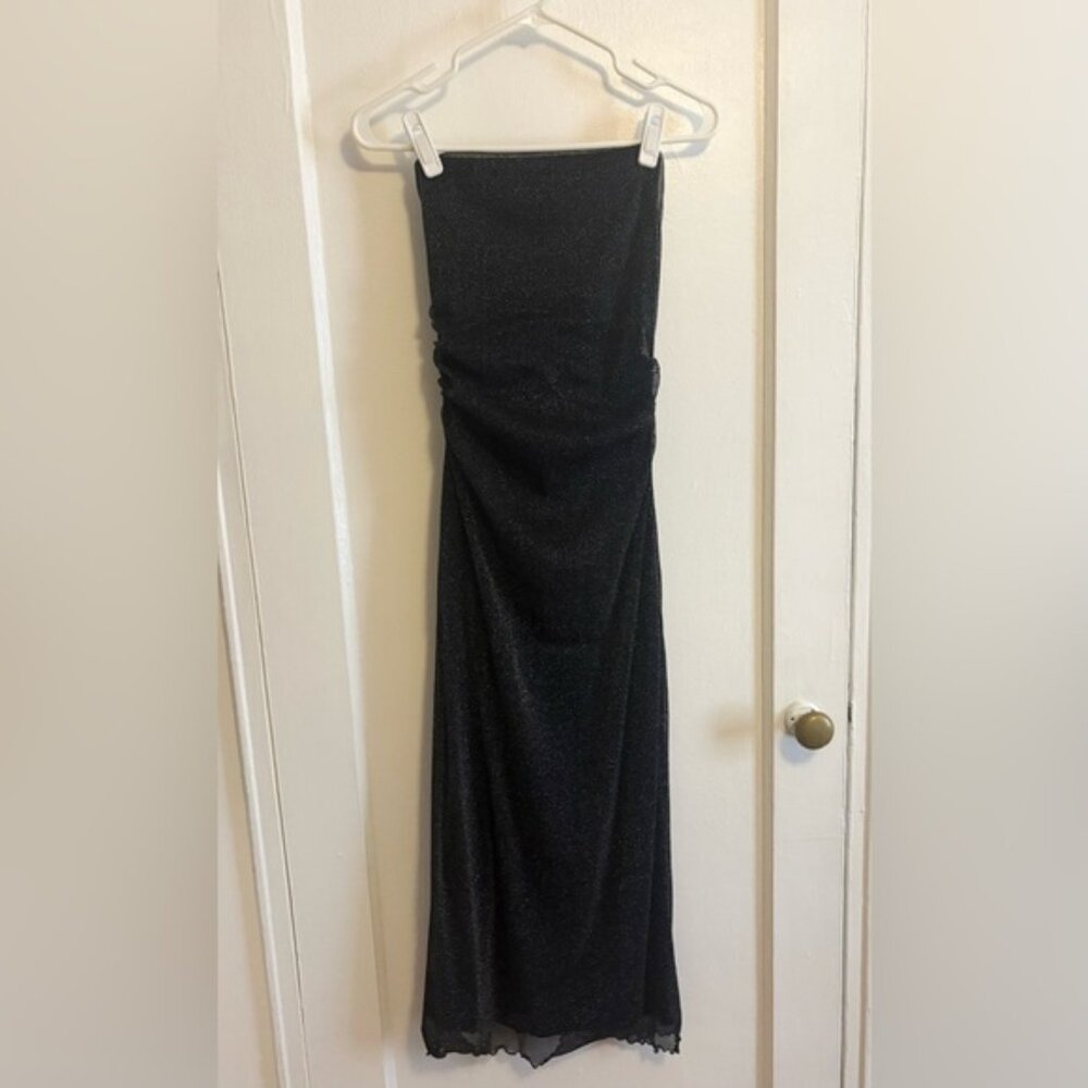 Primark Black and Silver Sparkles Ruched Strapless Dress